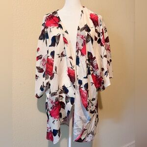 Floral Kimono Cardigan Wrap Rose Print Boho Open Front Lightweight Cover